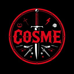 A bold and aggressive circular design featuring the letters 'COSME' prominently in the center