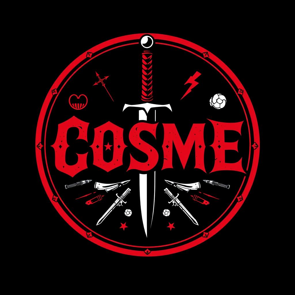 A bold and aggressive circular design featuring the letters 'COSME' prominently in the center