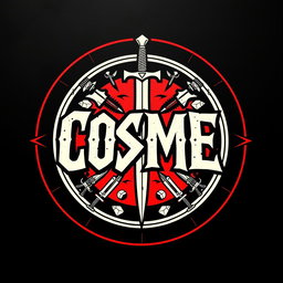 A bold and aggressive circular design featuring the letters 'COSME' prominently in the center