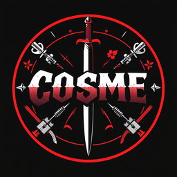 A bold and aggressive circular design featuring the letters 'COSME' prominently in the center