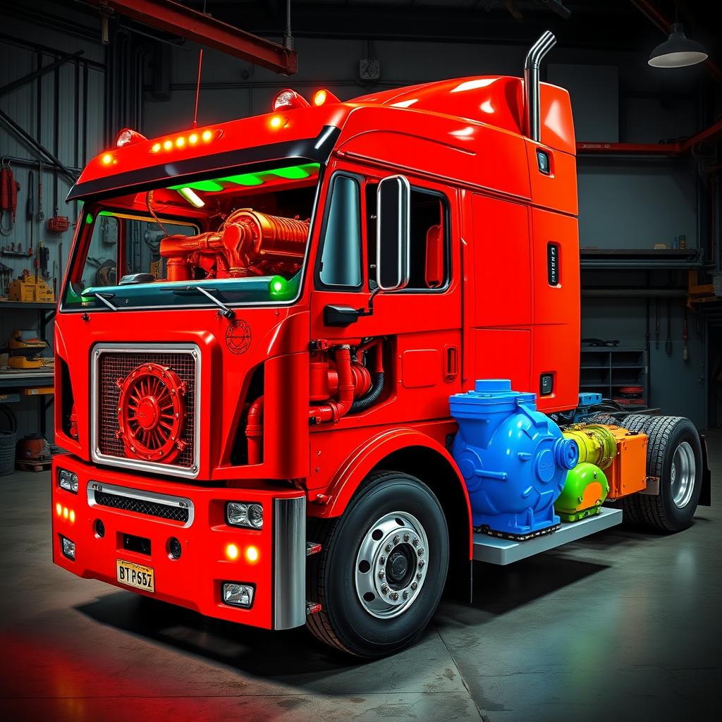 A striking image of a truck, emphasizing its key mechanical components