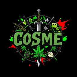 A striking circular design featuring the letters 'COSME' prominently displayed in the center with an aggressive and edgy font