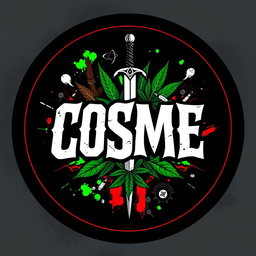 A striking circular design featuring the letters 'COSME' prominently displayed in the center with an aggressive and edgy font