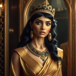 Cleopatra stands majestically, embodying supreme beauty