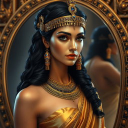 Cleopatra stands majestically, embodying supreme beauty