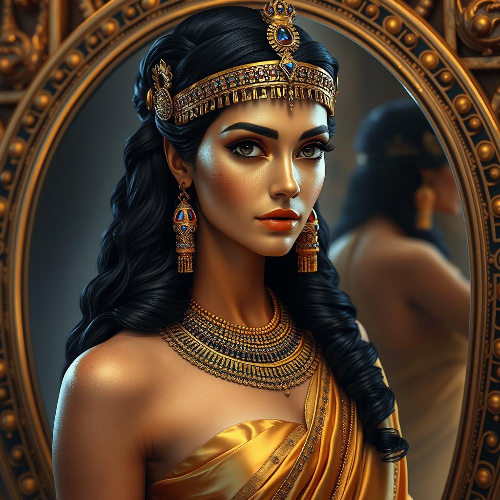 Cleopatra stands majestically, embodying supreme beauty