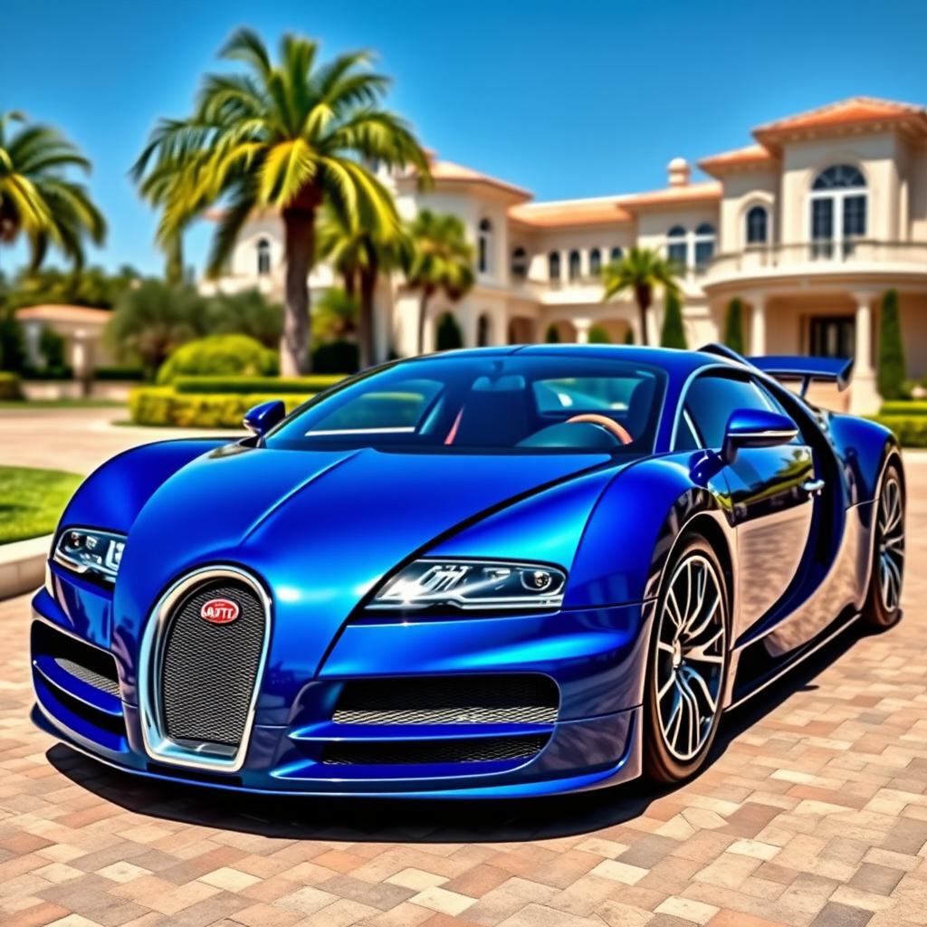 A stunning luxury Bugatti parked in an opulent setting, showcasing its sleek design and glossy finish