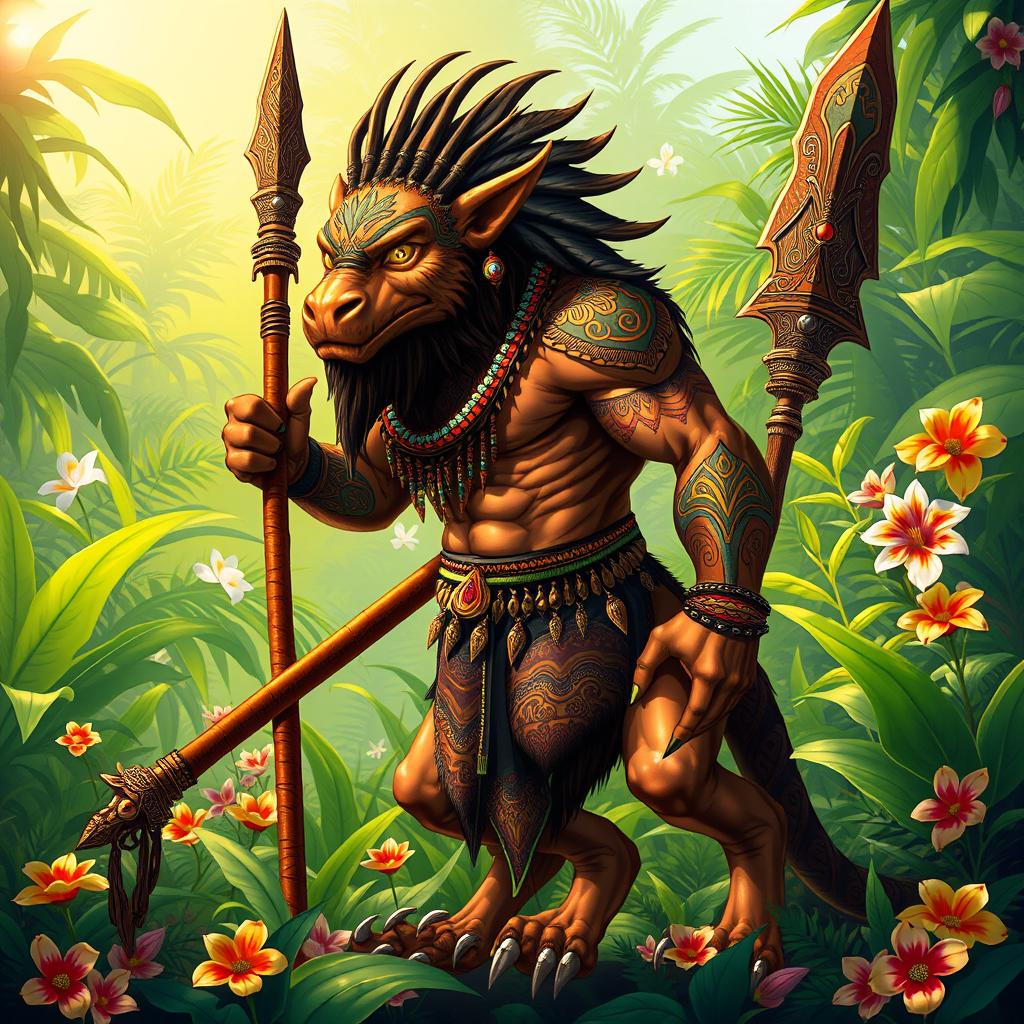 A stunning illustration of a Kweimi, a mythical warrior creature from African folklore