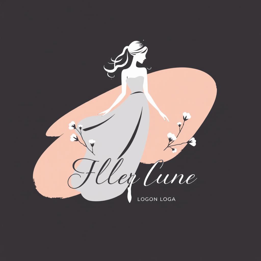 A stylish and elegant logo for a women's clothing brand, featuring the silhouette of a fashionable woman in a flowing dress