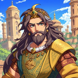 A character design of Cyrus the Great depicted as an anime protagonist
