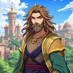 A character design of Cyrus the Great depicted as an anime protagonist