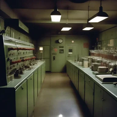 The eerie laboratory in the horror movie was filled with flickering lights and buzzing ammeters, creating a sense of impending danger.