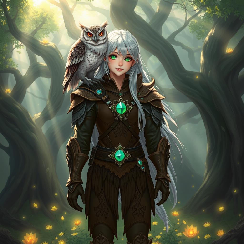 A fantasy character standing tall in a mystical forest
