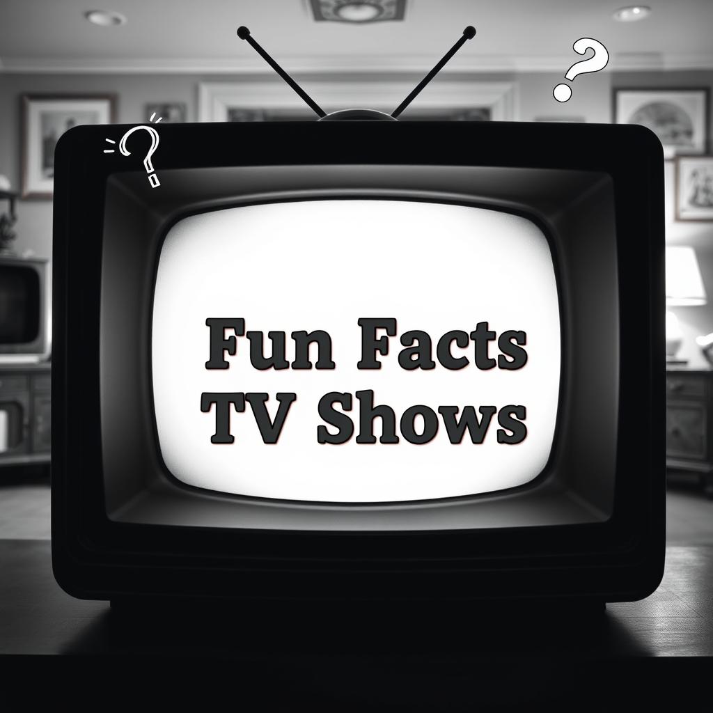 A black and white vintage television set with a screen displaying the words 'Fun Facts TV Shows' in retro font