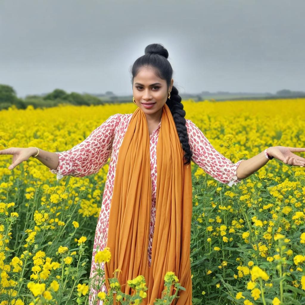 Grace Meets Nature: A Beautiful Girl in a Yellow Sari