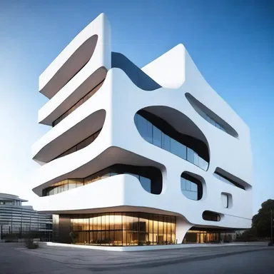 The modern ammino-inspired building showcased elements of sleek design and futuristic aesthetics.