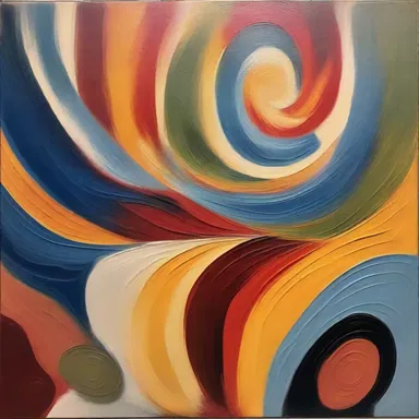 The artist's abstract painting depicted swirling patterns inspired by the colors and shapes of ammino compounds.