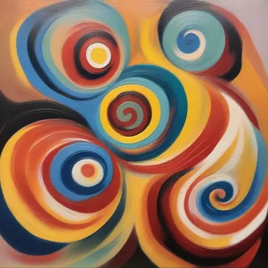 The artist's abstract painting depicted swirling patterns inspired by the colors and shapes of ammino compounds.