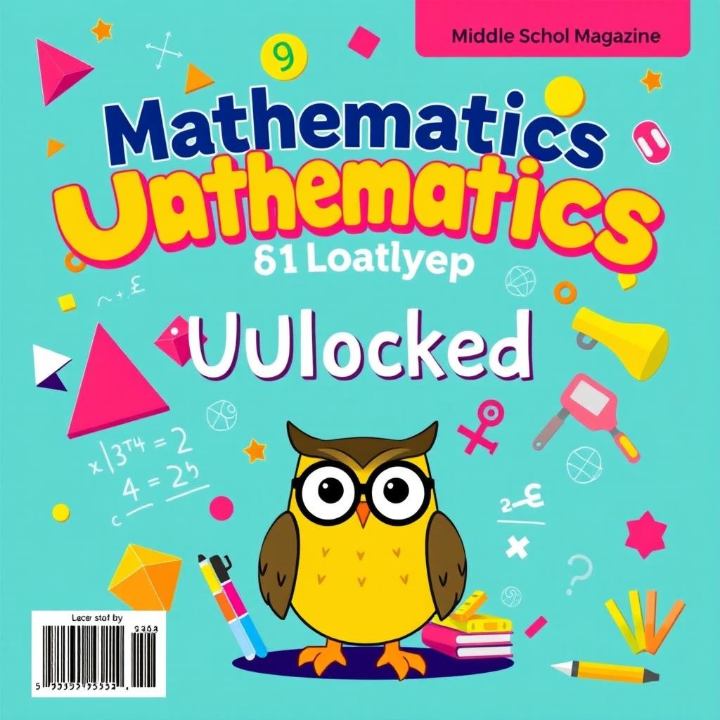 A vibrant cover design for a middle school mathematics magazine, featuring engaging and bright colors