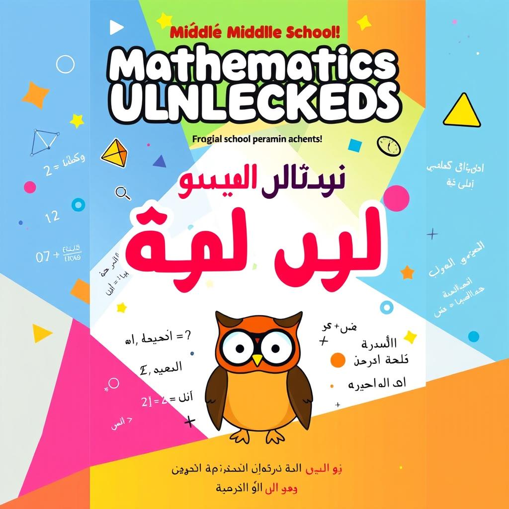 A colorful cover design for a middle school mathematics magazine, featuring engaging Persian text