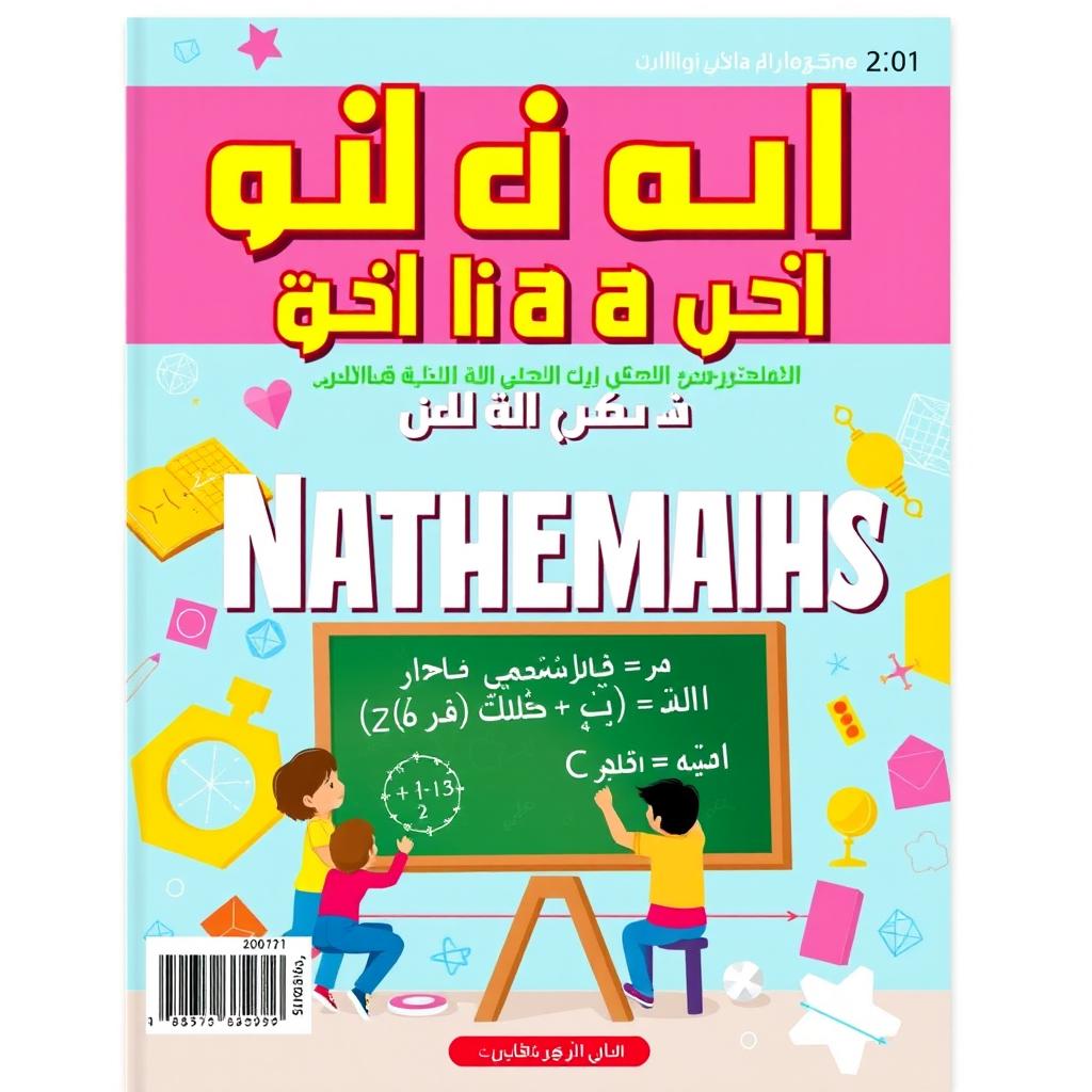 A vibrant and colorful middle school mathematics magazine cover featuring bold Persian text