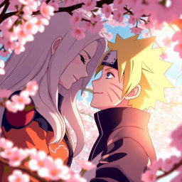 An intimate scene between Tsunade and Naruto from the Naruto universe, depicting a deep emotional connection