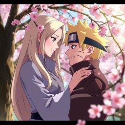 An intimate scene between Tsunade and Naruto from the Naruto universe, depicting a deep emotional connection
