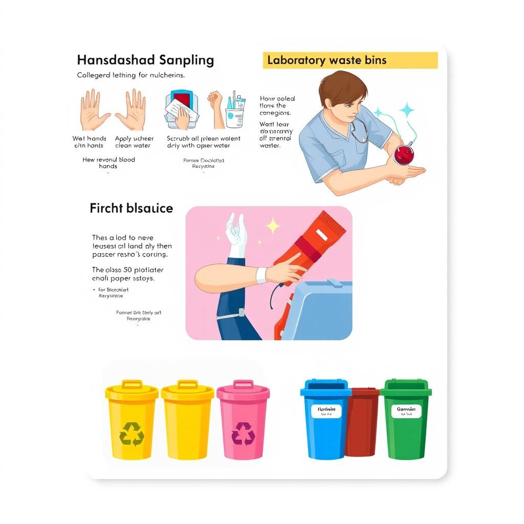 A series of educational illustrations depicting healthcare practices