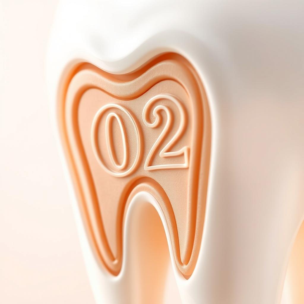 A close-up of a stylized, layered tooth, showcasing its intricate structure with a glossy finish