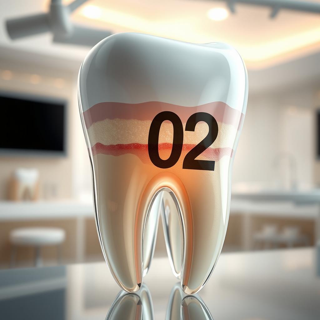 A highly detailed and artistic representation of a layered tooth featuring the number "02" prominently as a logo on its surface