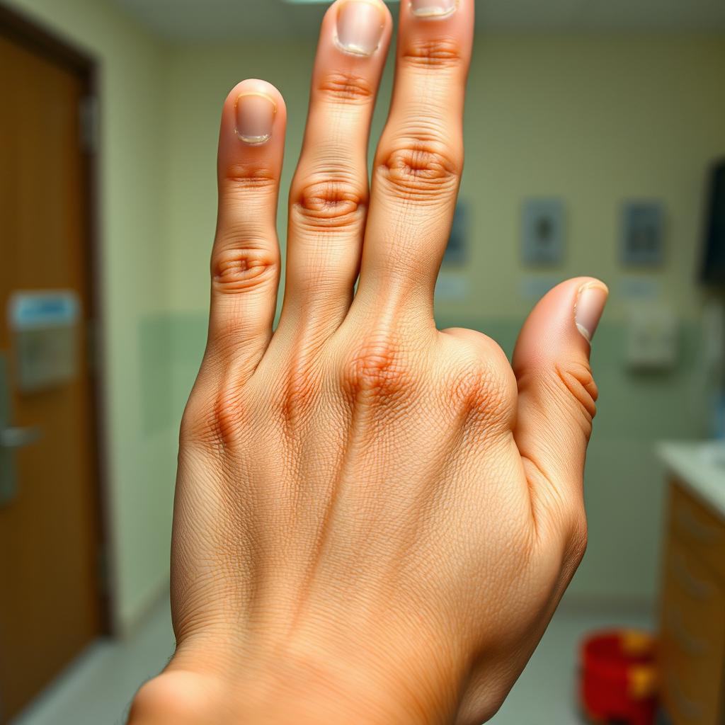A close-up view of a hand with stitches on the palm, showcasing the neat and precise nature of the stitches
