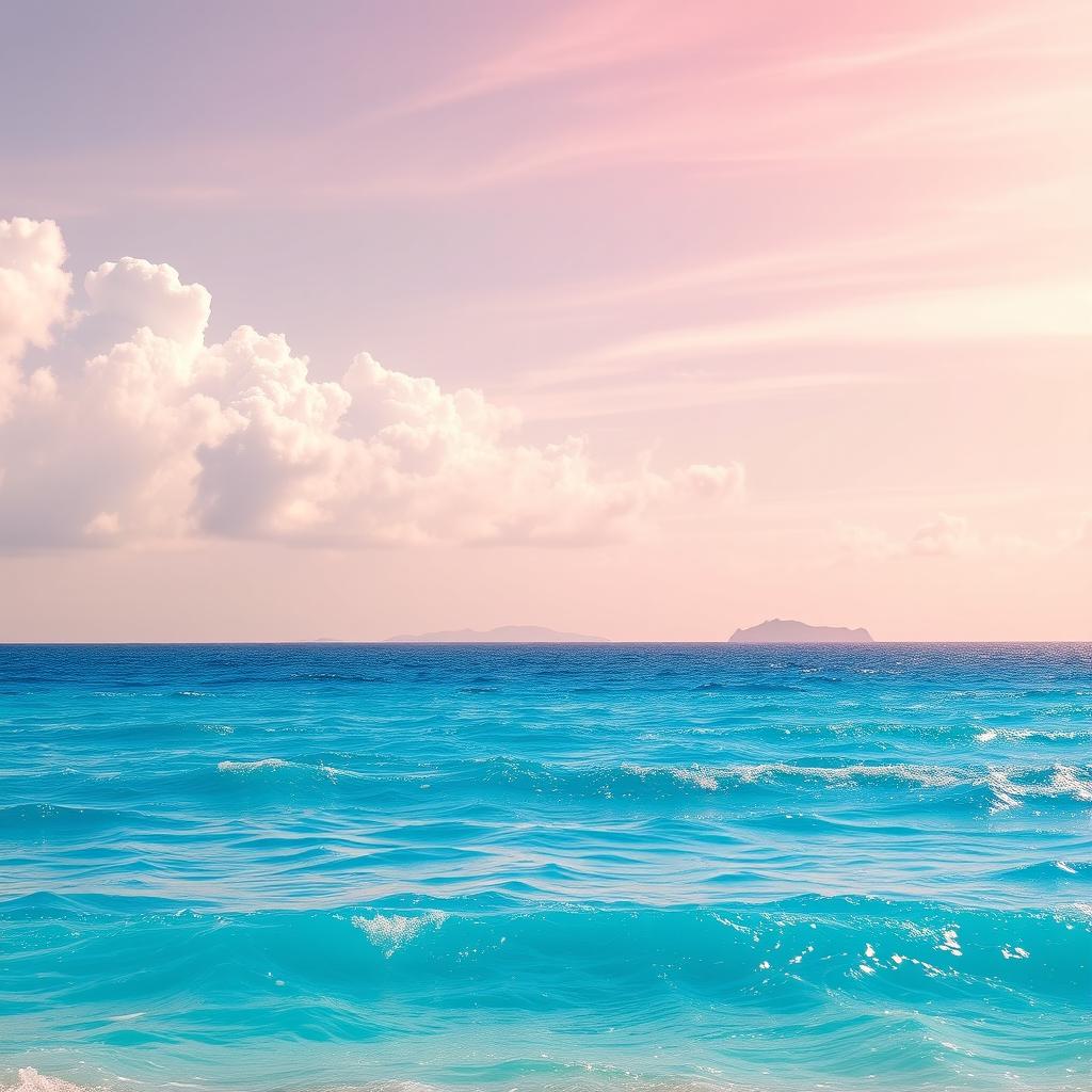 A stunning seascape featuring the ocean with bright, vibrant blue waters that sparkle under the sun