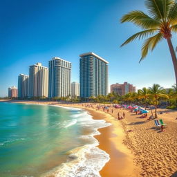 A stunning view of the Oceanside Miami coast, showcasing the vibrant beach life on a sunny day