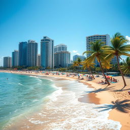 A stunning view of the Oceanside Miami coast, showcasing the vibrant beach life on a sunny day