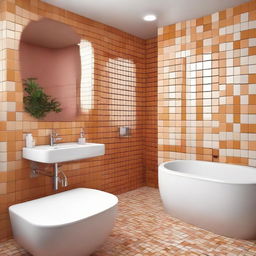 An image of a modernized bathroom showcasing 70's tiles in a contemporary design setting, preserving their vintage charm while adding current bathroom decor features.