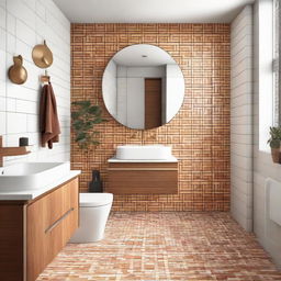 An image of a modernized bathroom showcasing 70's tiles in a contemporary design setting, preserving their vintage charm while adding current bathroom decor features.