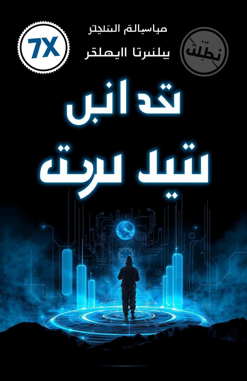 A book cover design for a novel titled "وريث الظل: أسطورة اللص اللامرئي" in artistic Arabic font reflecting excitement and technology