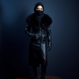 A beautiful woman wearing a hijab and niqab, with only her striking eyes visible