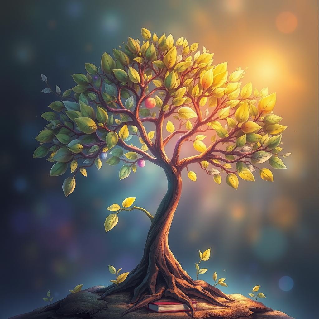 A vibrant and captivating digital painting of a seed growing into a flourishing tree
