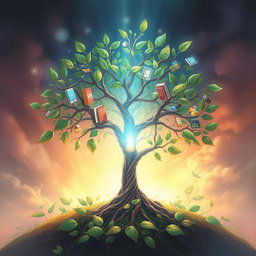 A vibrant and captivating digital painting of a seed growing into a flourishing tree