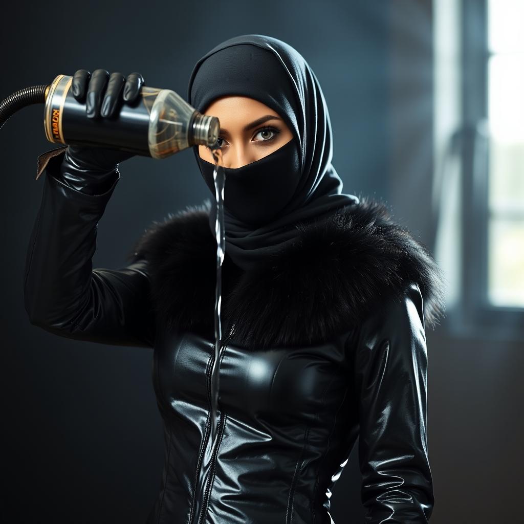 A beautiful Muslim woman, fully veiled and wearing a niqab that reveals only her mesmerizing eyes