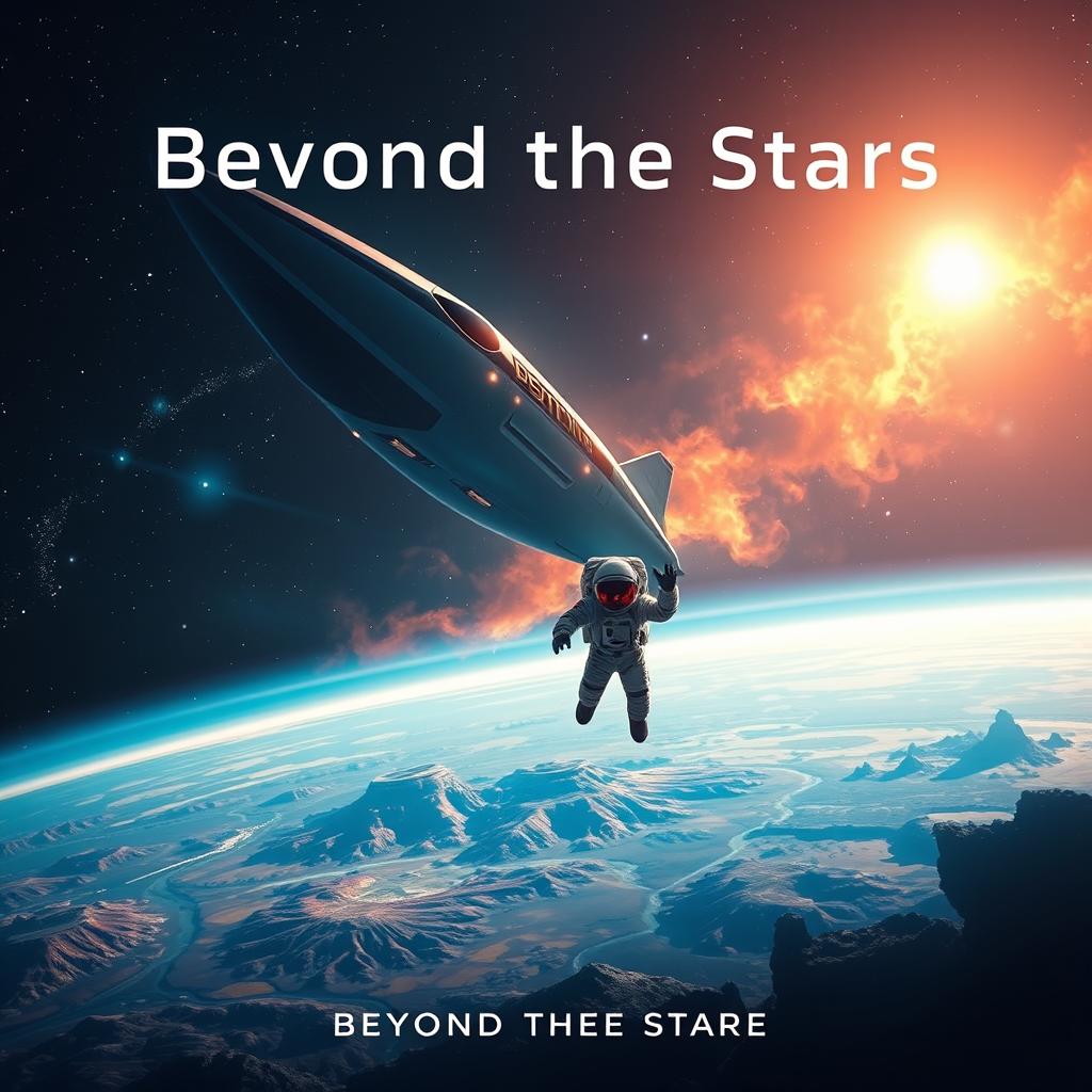 A realistic fiction space movie poster that evokes a sense of adventure and exploration