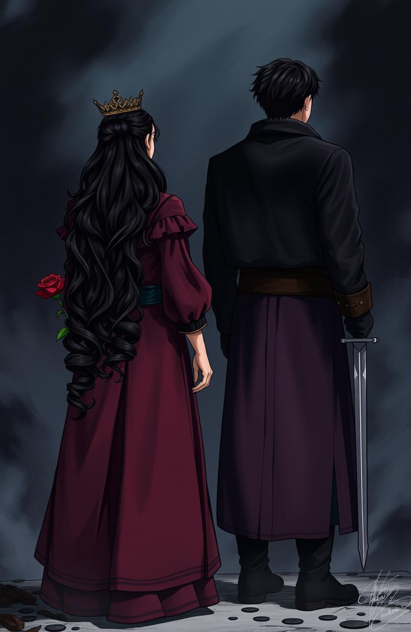 The back view of two soldiers standing confidently amidst chaos