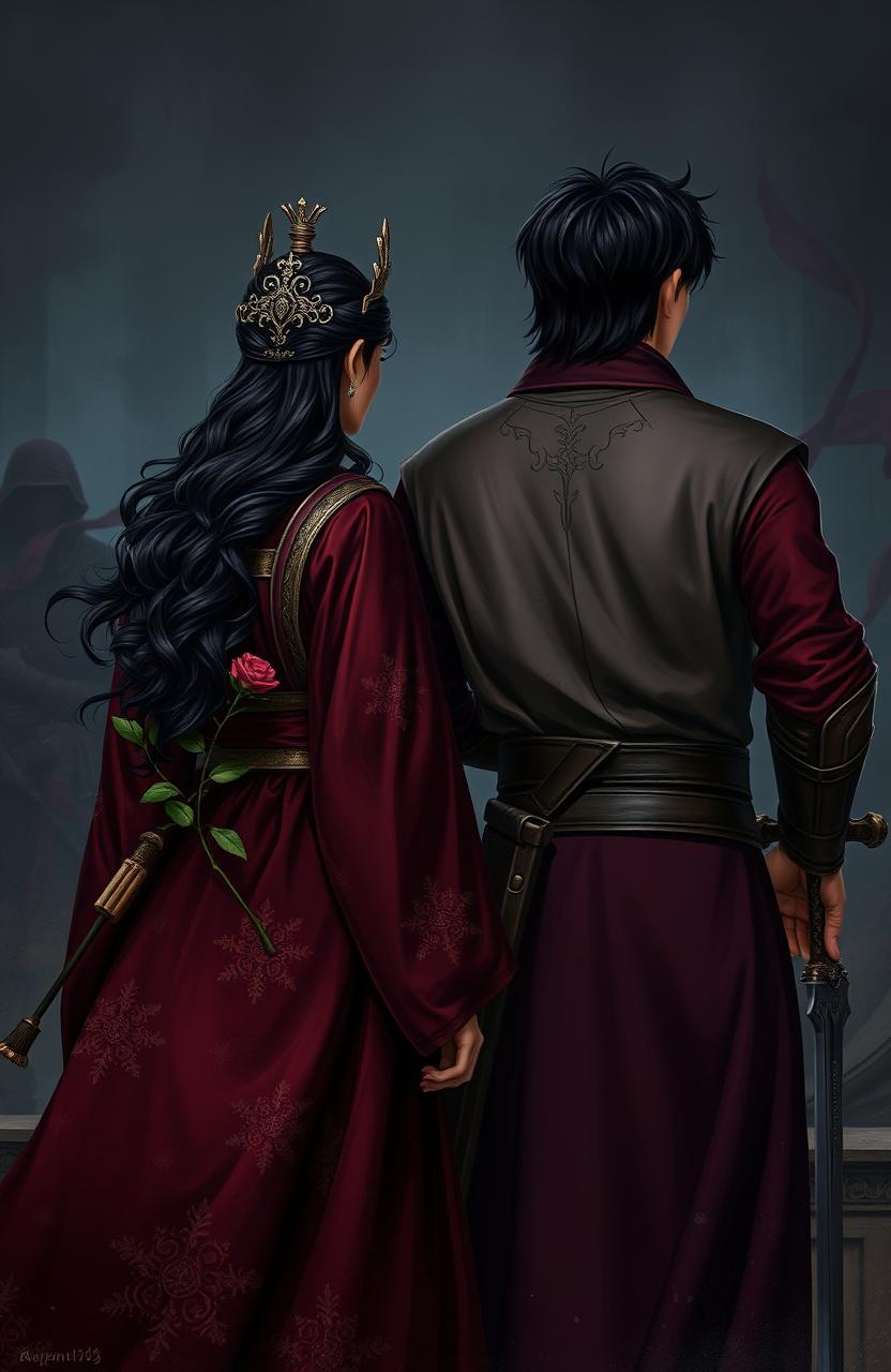 The back of two soldiers standing confidently amidst chaos