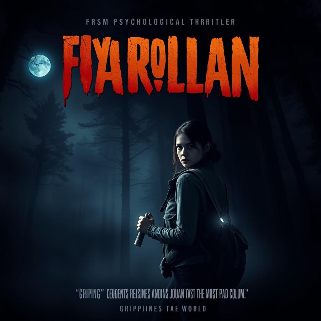 A realistic movie poster for a psychological thriller, set in a misty, eerie forest at night