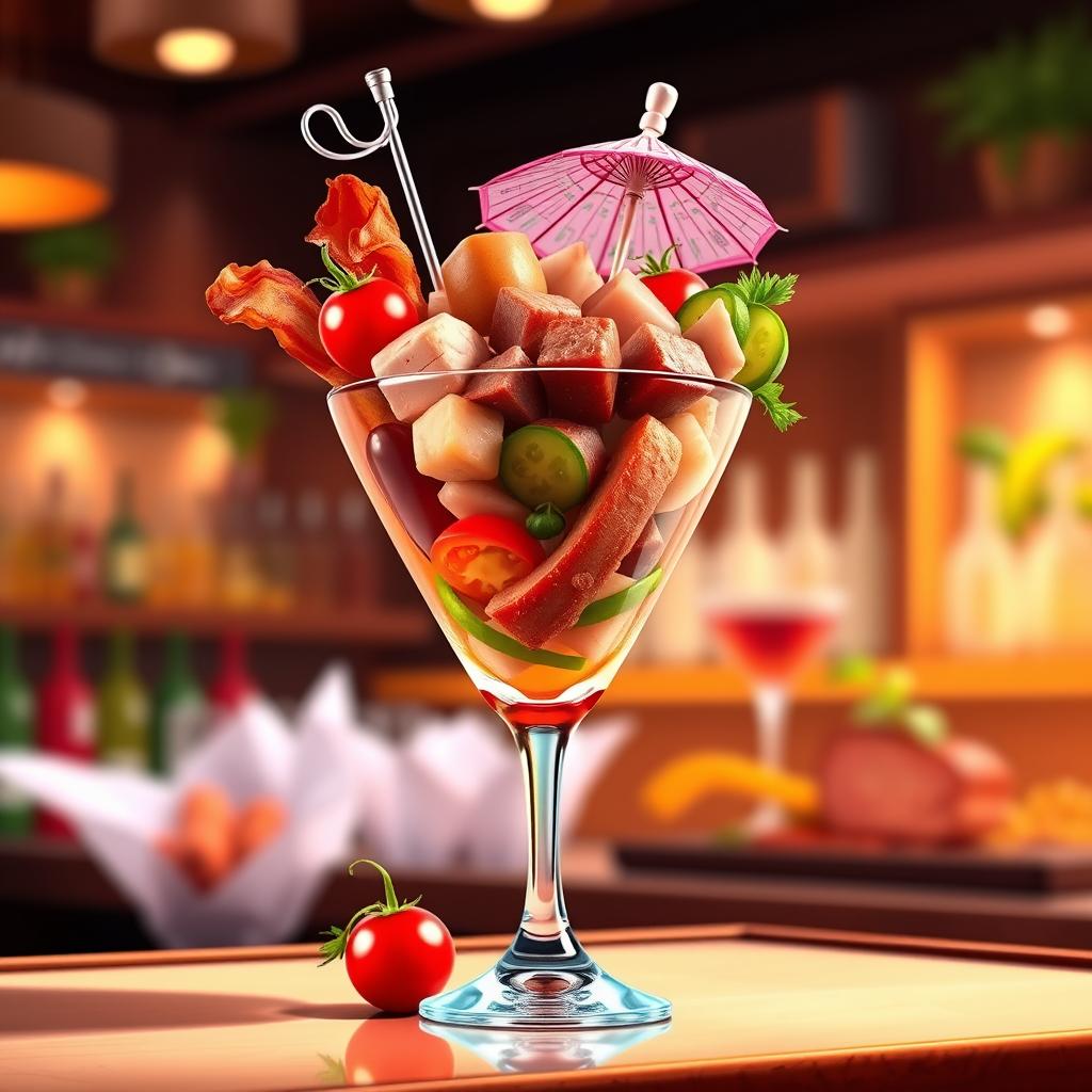 An animated image of a meat cocktail, beautifully presented
