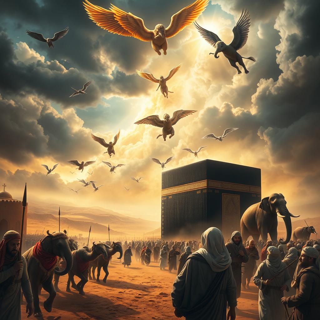 The story of the People of the Elephant, depicting their journey, struggles, and the divine punishment they received when they attempted to attack the Kaaba