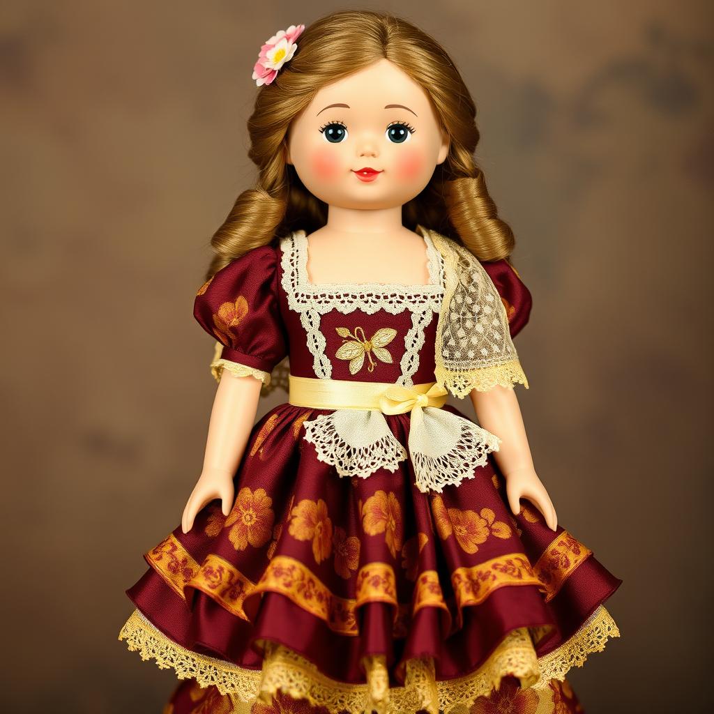 A beautiful peg doll dress inspired by a traditional Italian dress from the 19th century