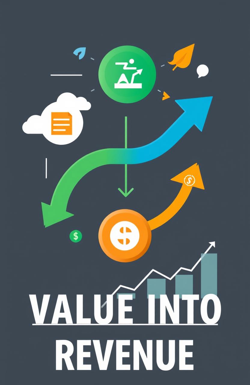 A dynamic and visually engaging infographic that illustrates the transformation of value into revenue