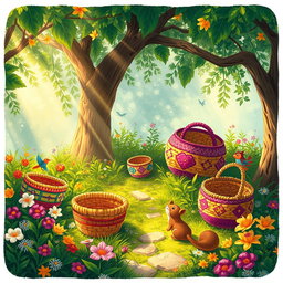 An enchanting illustration for the Mexican tale "Canastitas en Serie" from the book "Canasta de Cuentos Mexicanos"